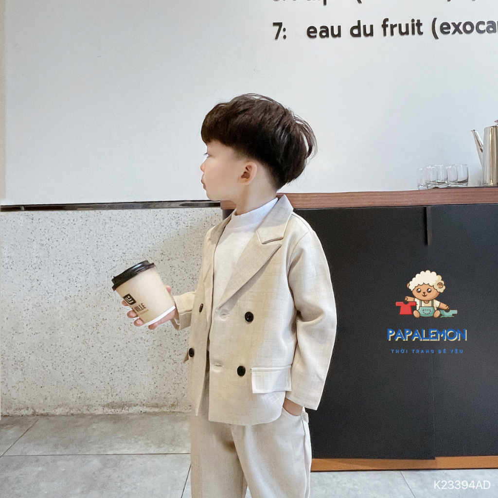 Bộ vest bé trai B075 vest bé trai chất liệu xước hàn không nhăn, vải mịn thiết kế năng động - PAPALEMON