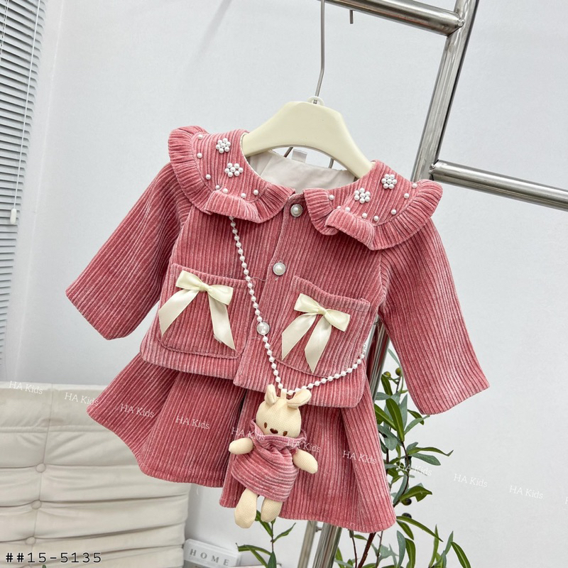 Set váy dạ nhung cao cấp cho bé gái