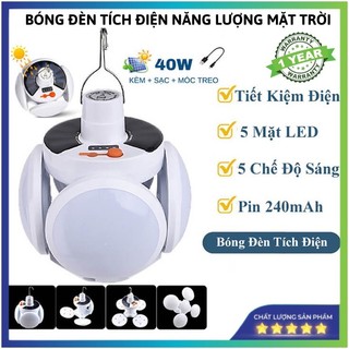 Đèn tích điện 4 cánh ánh sáng trắng - bóng đèn led 40w tiết kiệm điện năng lượng mặt trời tiện lợi