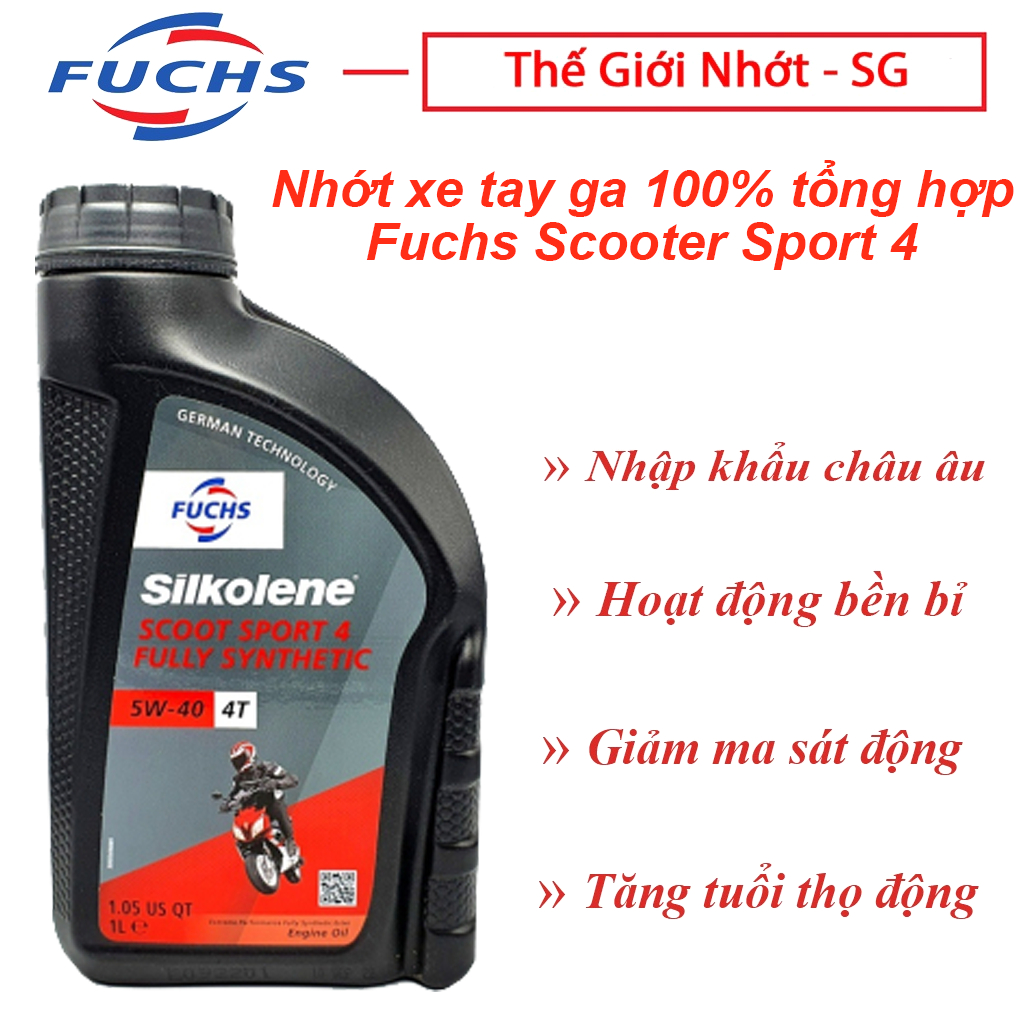 Nhớt xe tay ga full tổng hợp Fuchs Silkolene Scooter Sport 4 5W40 1L