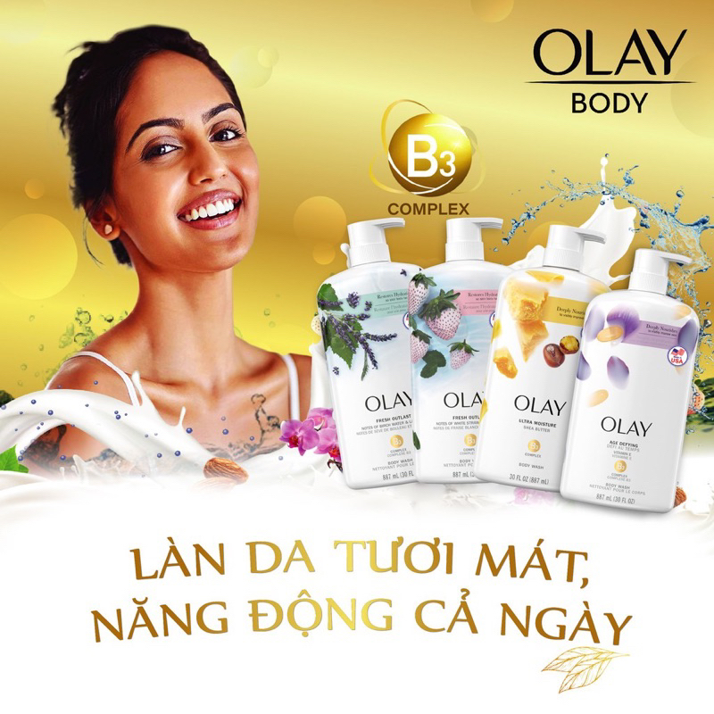 Sữa Tắm Olay Body Wash Dưỡng Da Cấp Ẩm Lưu Hương Mỹ Chai Vòi 887ml