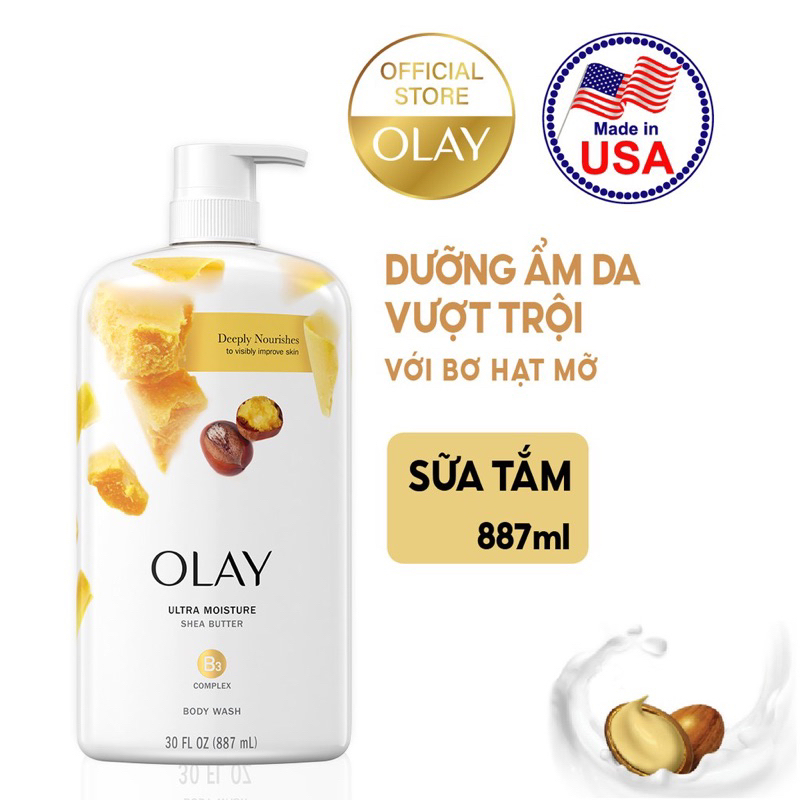 Sữa Tắm Olay Body Wash Dưỡng Da Cấp Ẩm Lưu Hương Mỹ Chai Vòi 887ml