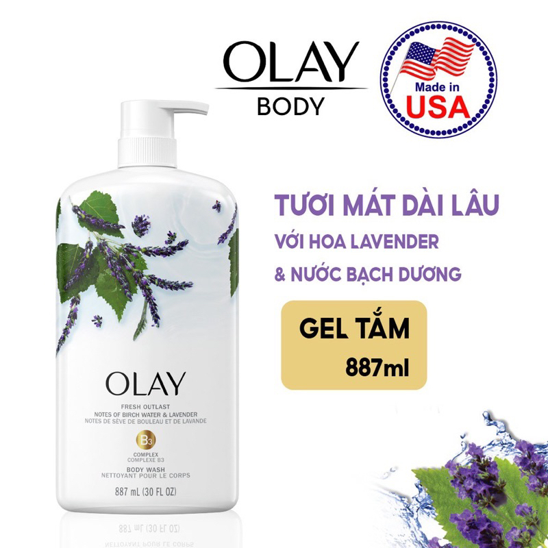 Sữa Tắm Olay Body Wash Dưỡng Da Cấp Ẩm Lưu Hương Mỹ Chai Vòi 887ml