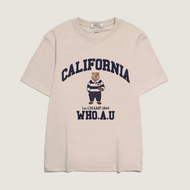 CHÍNH HÃNG - ÁO WHOAU BE CALIFORNIA BEAR T-SHIRT (mặt sau trơn) - ÁO THUN CỔ TRÒN TAY LỠ MÀU BE