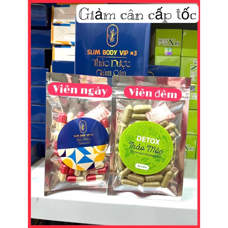 Giảm Cân Body Vip X3 + Tặng Kèm Detox Hộp 30v Bao Giảm 3-6 kg