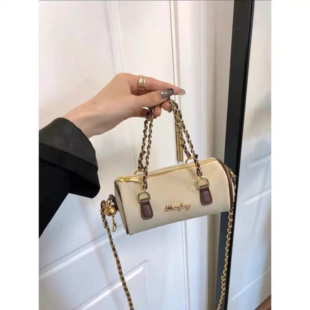 Túi xách nữ đeo chéo da lộn, dây xích phong cách Hàn Quốc retro