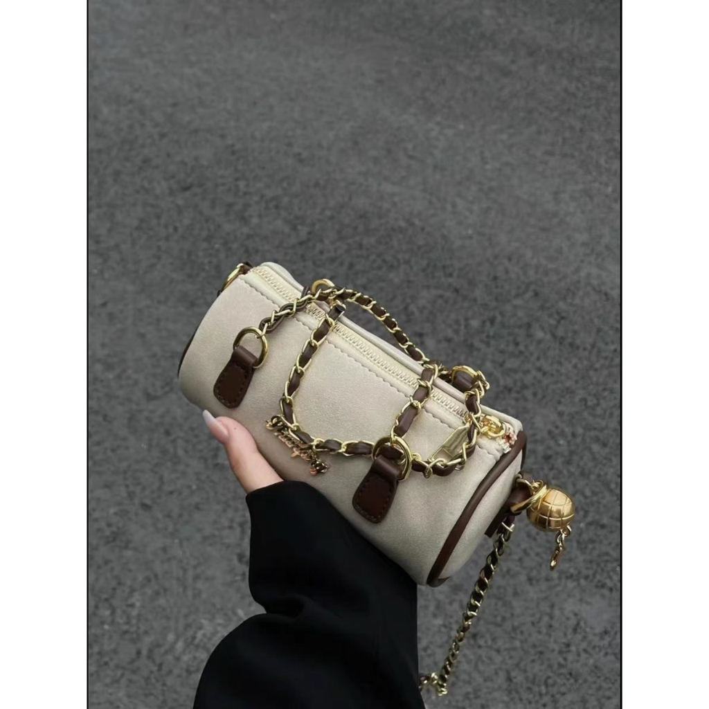 Túi xách nữ đeo chéo da lộn, dây xích phong cách Hàn Quốc retro