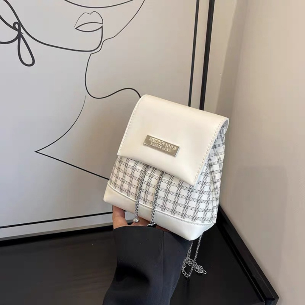 Balo mini quai xích họa tiết caro, phong cách Hàn Quốc dễ thương