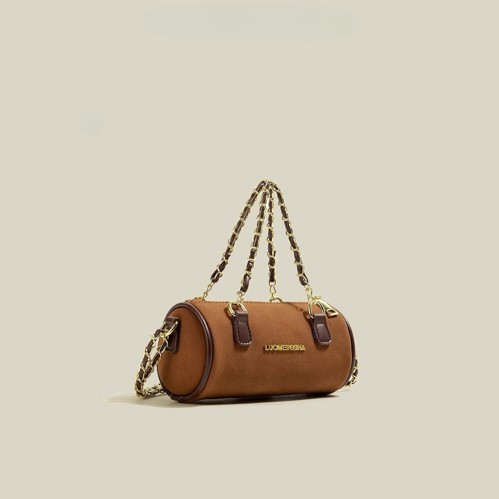 Túi xách nữ đeo chéo da lộn, dây xích phong cách Hàn Quốc retro