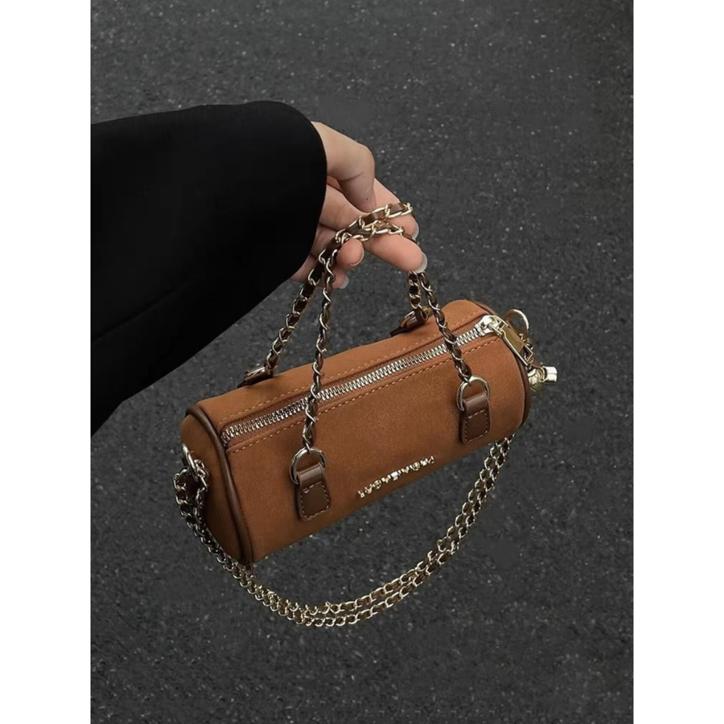 Túi xách nữ đeo chéo da lộn, dây xích phong cách Hàn Quốc retro