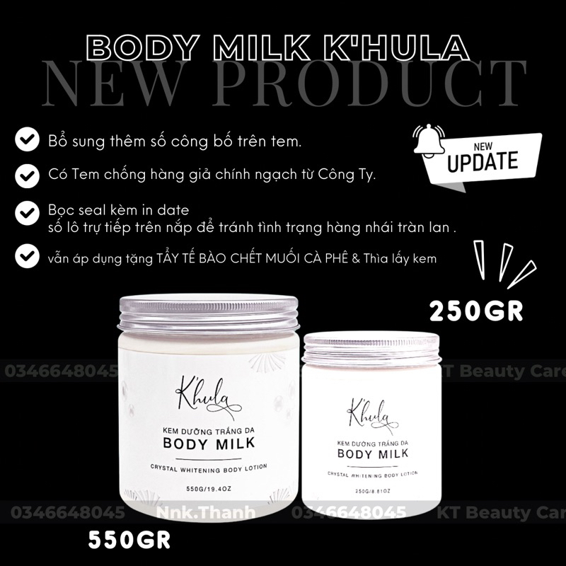 Kem body trắng da Body Milk không bết rít, dưỡng trắng da body sau 7 ngày