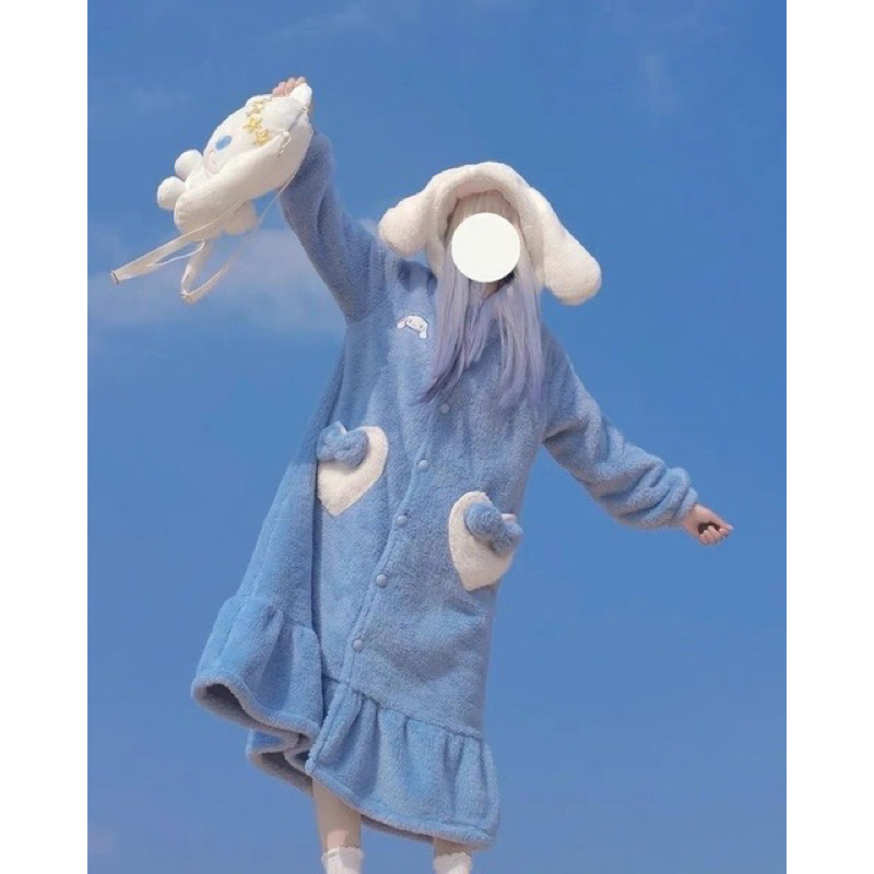 Váy ngủ bông gấu dâu đỏ mũ to rộng 2 lớp túi bàn chân lông dày dặn, Váy choàng lông nhiều mẫu thú cưng dễ thương