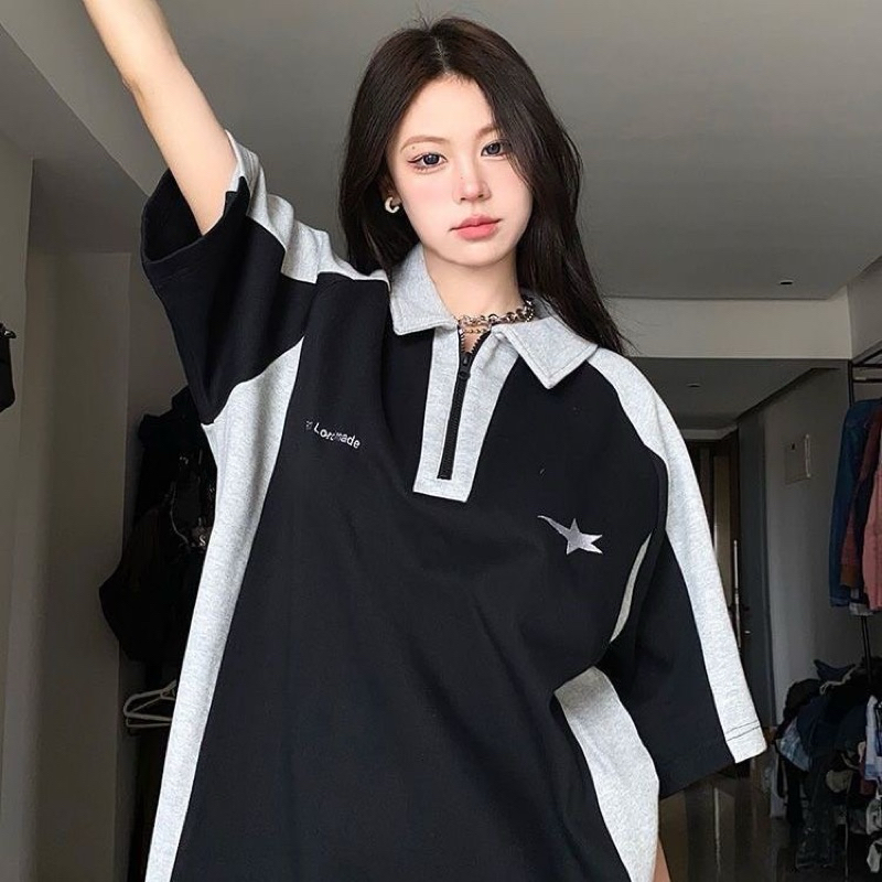 Áo thun Polo Superstar phối khoá kéo chất thun tổ ong unisex thêu chữ, Áo polo nam nữ local brand unisex phong cách GTM