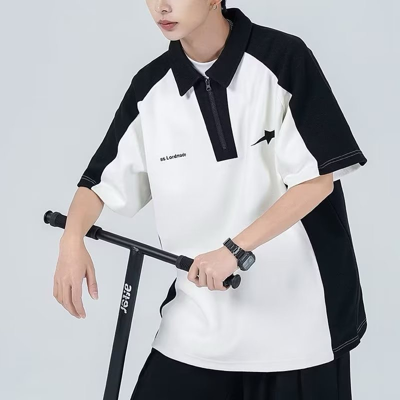Áo thun Polo Superstar phối khoá kéo chất thun tổ ong unisex thêu chữ, Áo polo nam nữ local brand unisex phong cách GTM