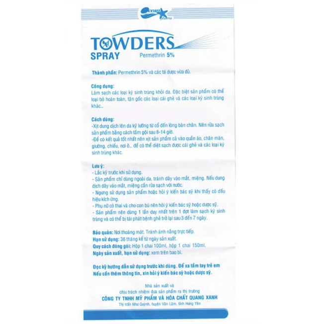 Towders spray xịt ghẻ, ký sinh trùng - chai 100 ml