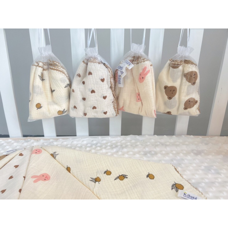 Khăn sữa muslin mỏng 2 lớp Kiluta xô Hàn cao cấp