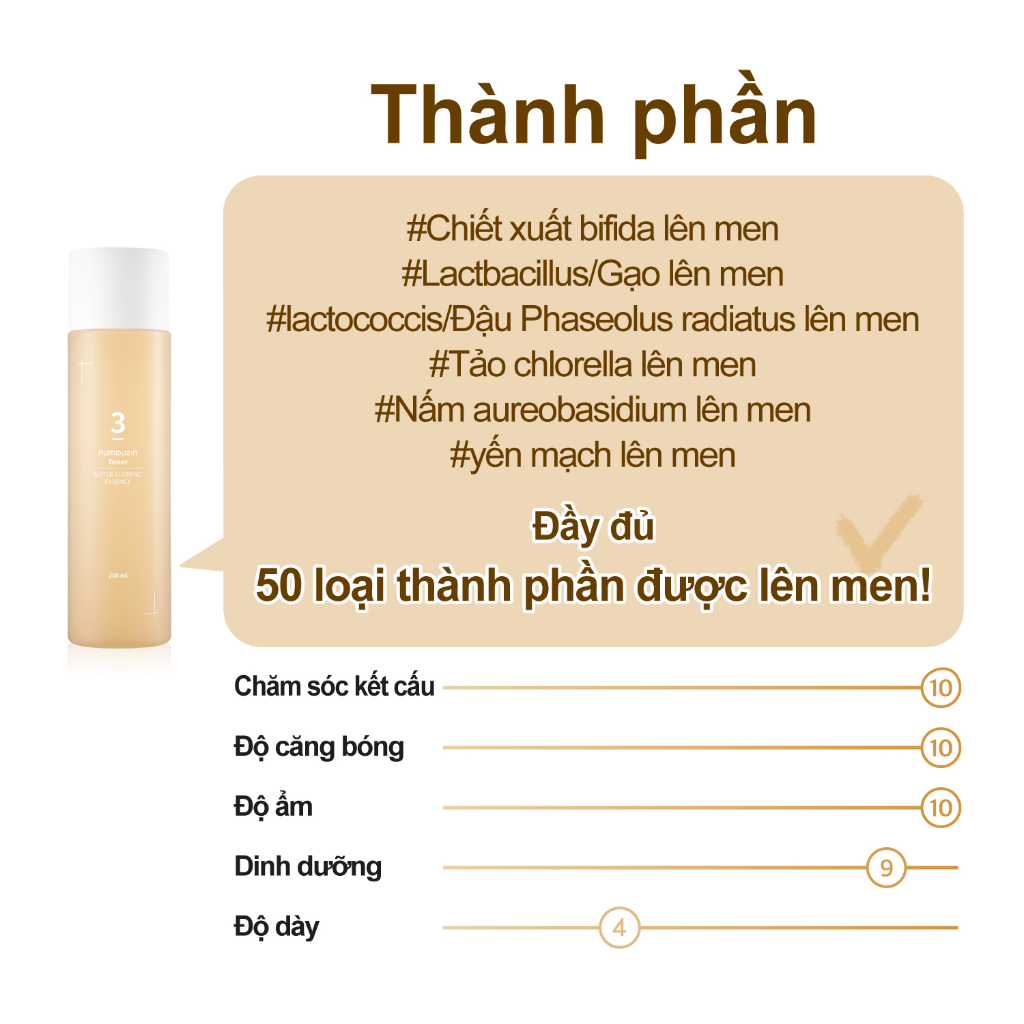 Nước cân bằng Numbuzin No.3 Super Glowing Essence Toner 200ml