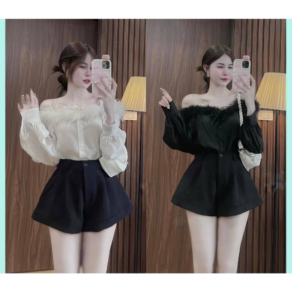 Áo Sơ Mi Trễ Vai Lông Vũ , Thiết kế chanh xả