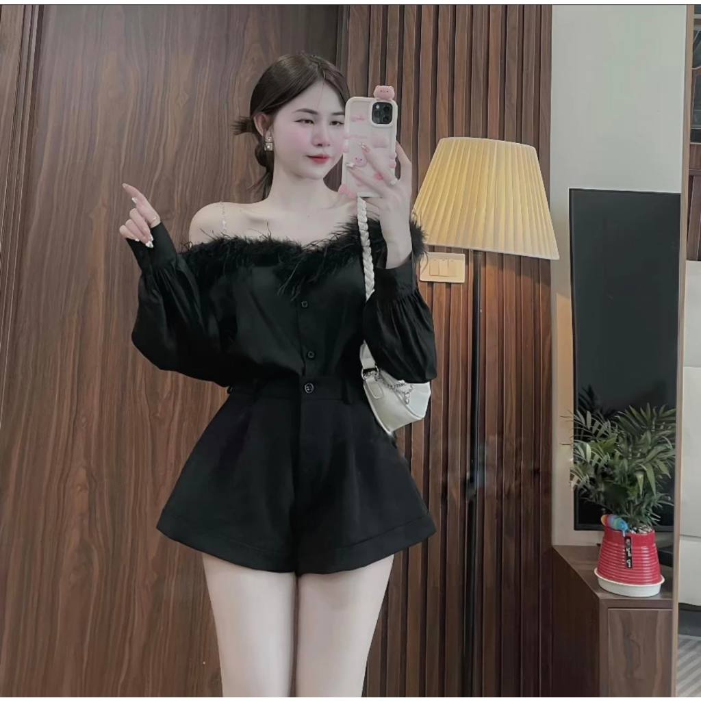 Áo Sơ Mi Trễ Vai Lông Vũ , Thiết kế chanh xả