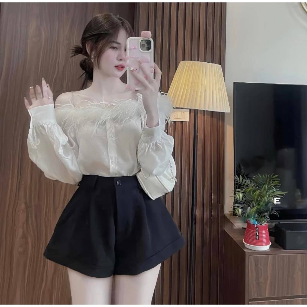 Áo Sơ Mi Trễ Vai Lông Vũ , Thiết kế chanh xả