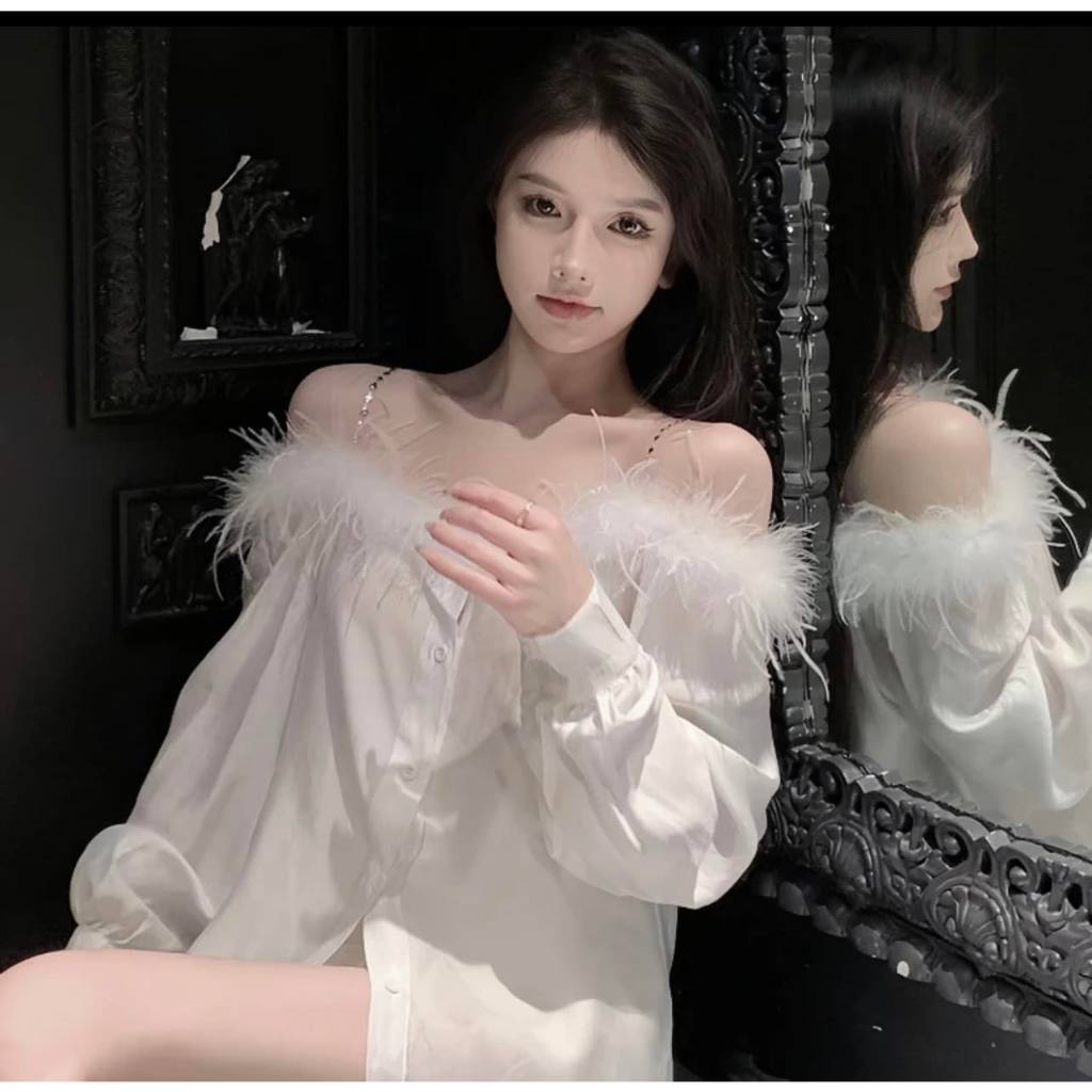 Áo Sơ Mi Trễ Vai Lông Vũ , Thiết kế chanh xả