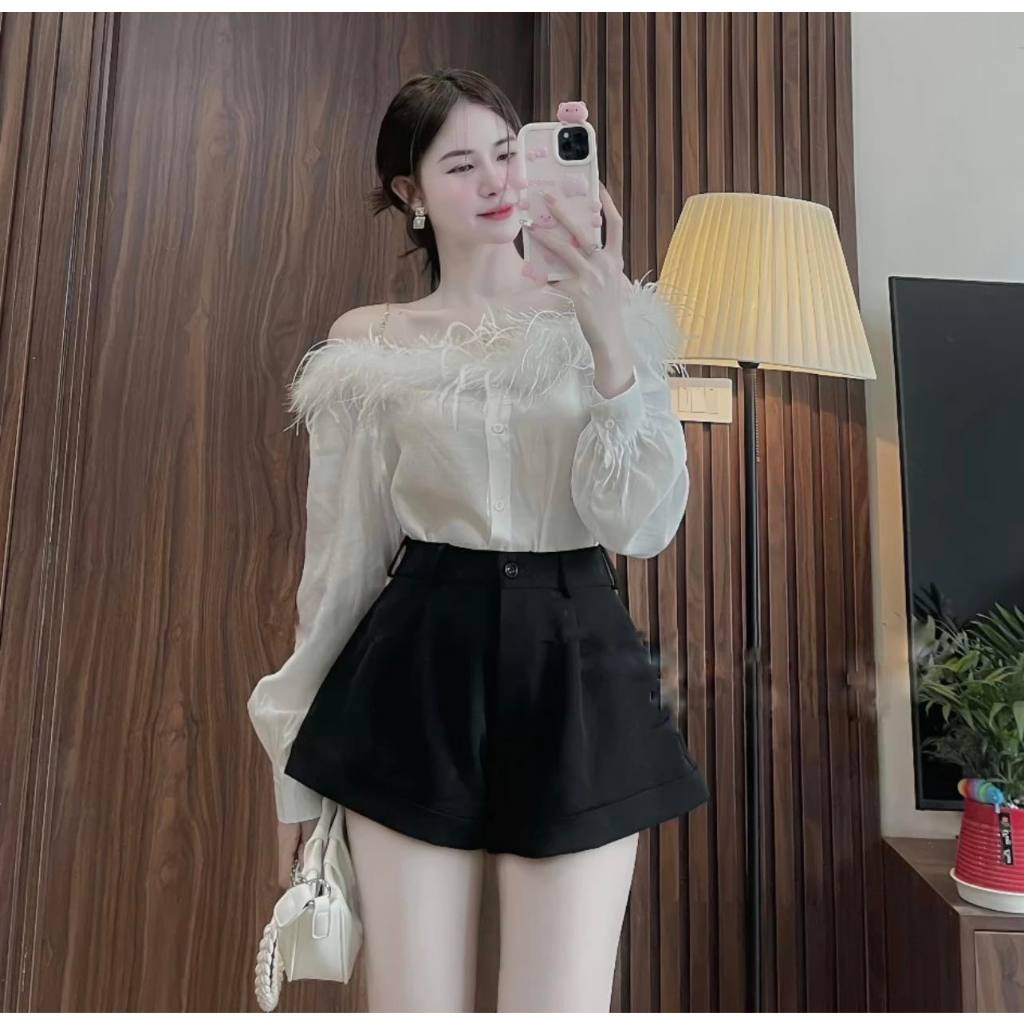 Áo Sơ Mi Trễ Vai Lông Vũ , Thiết kế chanh xả