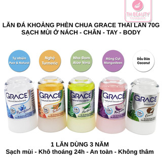 Lăn khử mùi Đá Khoáng phèn chua Grace 70g Thái Lan dùng 3 năm, không mùi, không thâm ố, giảm hôi body(Đọc Kỹ Mô Tả)