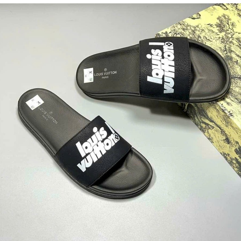 Dép Nam Lv cao cấp full box - Dép quai ngang LV nam LOGO khắc laze SPF Đế Cao Su Cao Cấp