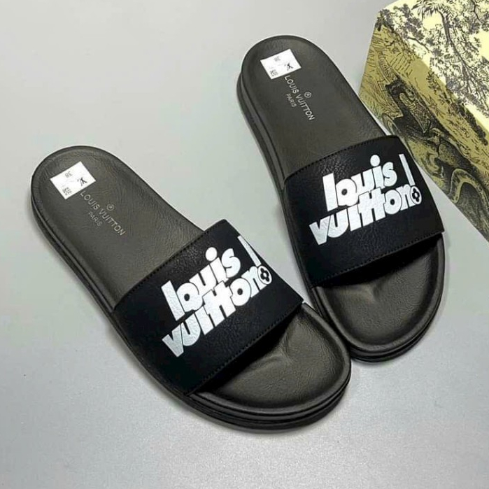 Dép Nam Lv cao cấp full box - Dép quai ngang LV nam LOGO khắc laze SPF Đế Cao Su Cao Cấp