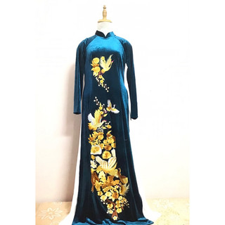 Áo dài nhung thêu hạc