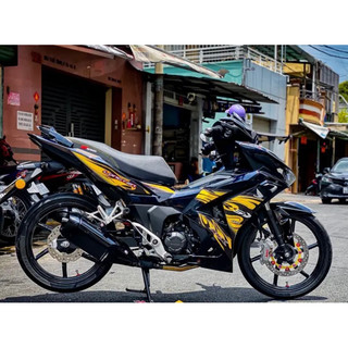 Tem xe winner x v3 mẫu tem lửa vàng dán xe dàn áo màu đen