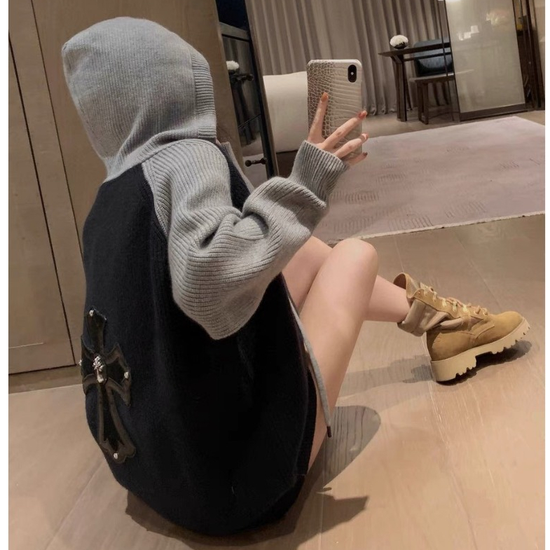 Áo Khoác Len Tăm Chữ Thập Đá 🌈 Áo Khoát Có Mũ Dày Dặn Nam Nữ