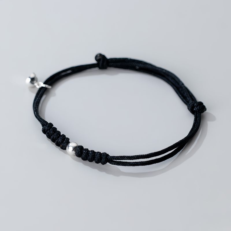 Vòng tay đôi nam nữ hạt bạc tròn đan dây dù có thể điều chỉnh, vòng tay nam châm cho cặp đôi.