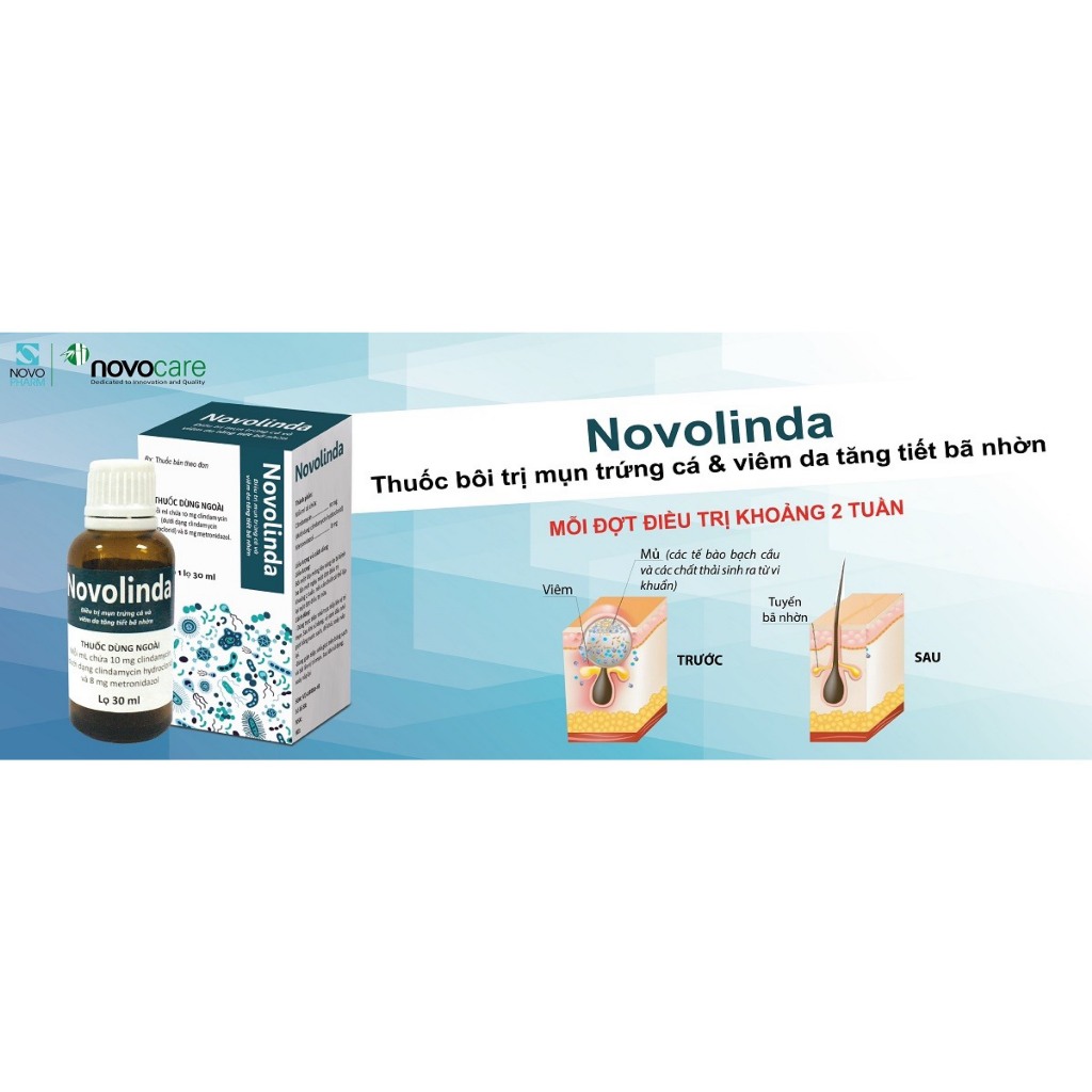 Bôi chấm mụn Novolinda, đánh bay mụn trứng cá, mụn mủ, viêm da tiết bã nhờn