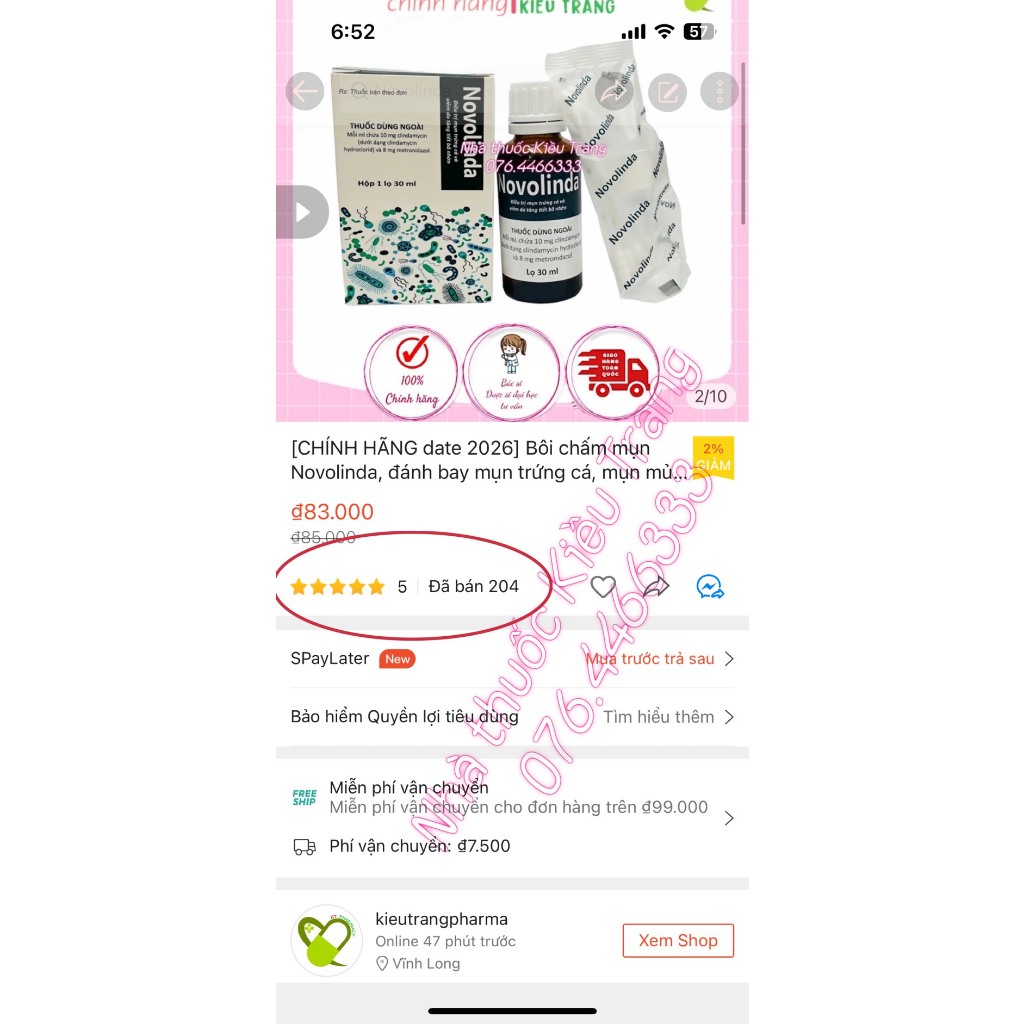 Bôi chấm mụn Novolinda, đánh bay mụn trứng cá, mụn mủ, viêm da tiết bã nhờn
