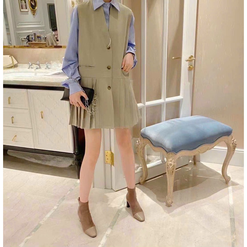 Giày Bốt Gót Dẹp Da Phối Mũi Hậu Da Chuẩn Cao Cấp Siêu Hot