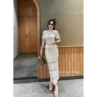 Sét áo ren hoa phối chân váy dài ôm body chất ren cao cấp