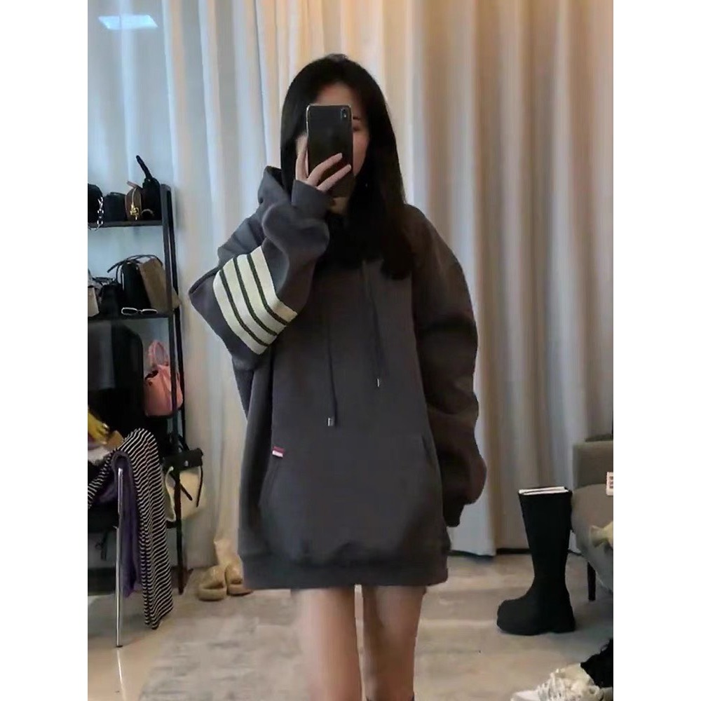 Áo hoodie NỈ SỌC NGANG TAY hàng QC loại 1 siêu dày đẹp