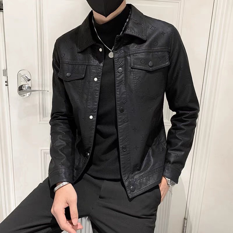 Áo Khoác Da In Dập Chìm Vân LV Hàng Quảng Châu Cao Cấp