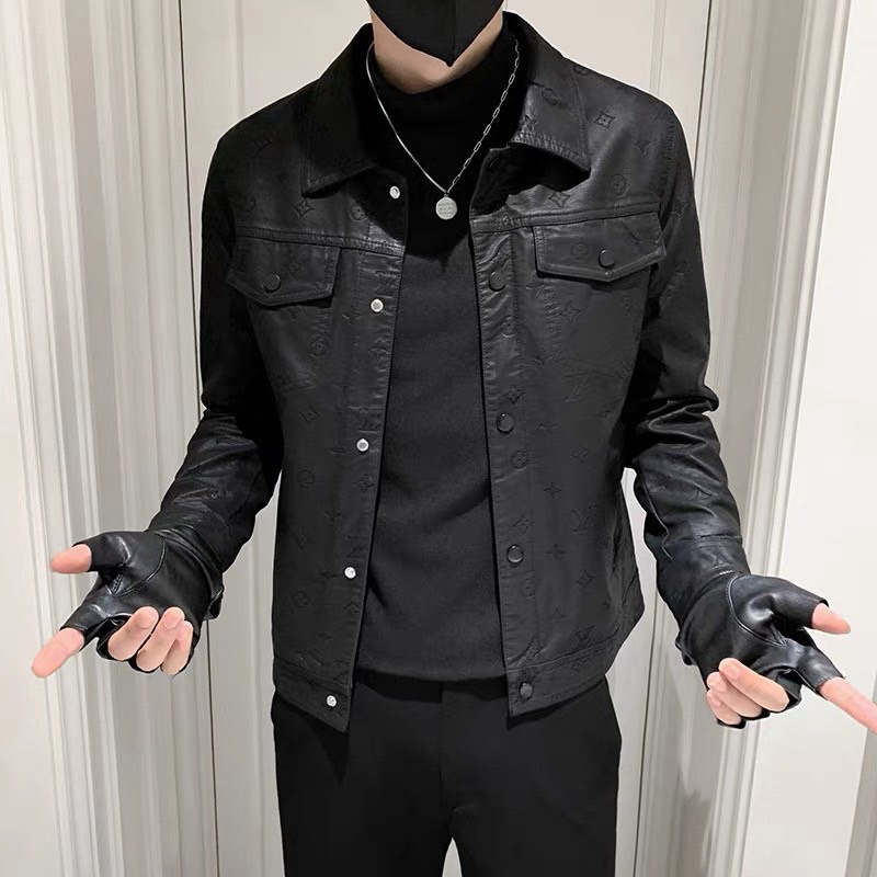 Áo Khoác Da In Dập Chìm Vân LV Hàng Quảng Châu Cao Cấp