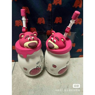 Ly sứ đựng nước gấu hồng tặng kèm ống hút