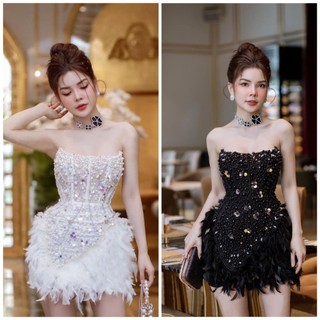 ĐẦM BODY CÚP PHỐI LÔNG ĐÍNH NGỌC SIÊU SANG CHẢNH ( hàng có sẵn ) full size S/M/L/XL( video thật 100)