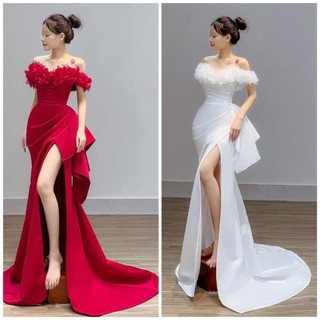 BODY CƯỚI . Đi BÀN, VÁY CÔ DÂU  ĐUÔI CÁ BẸT VAI KẾT HOA full size S/M/L/XL