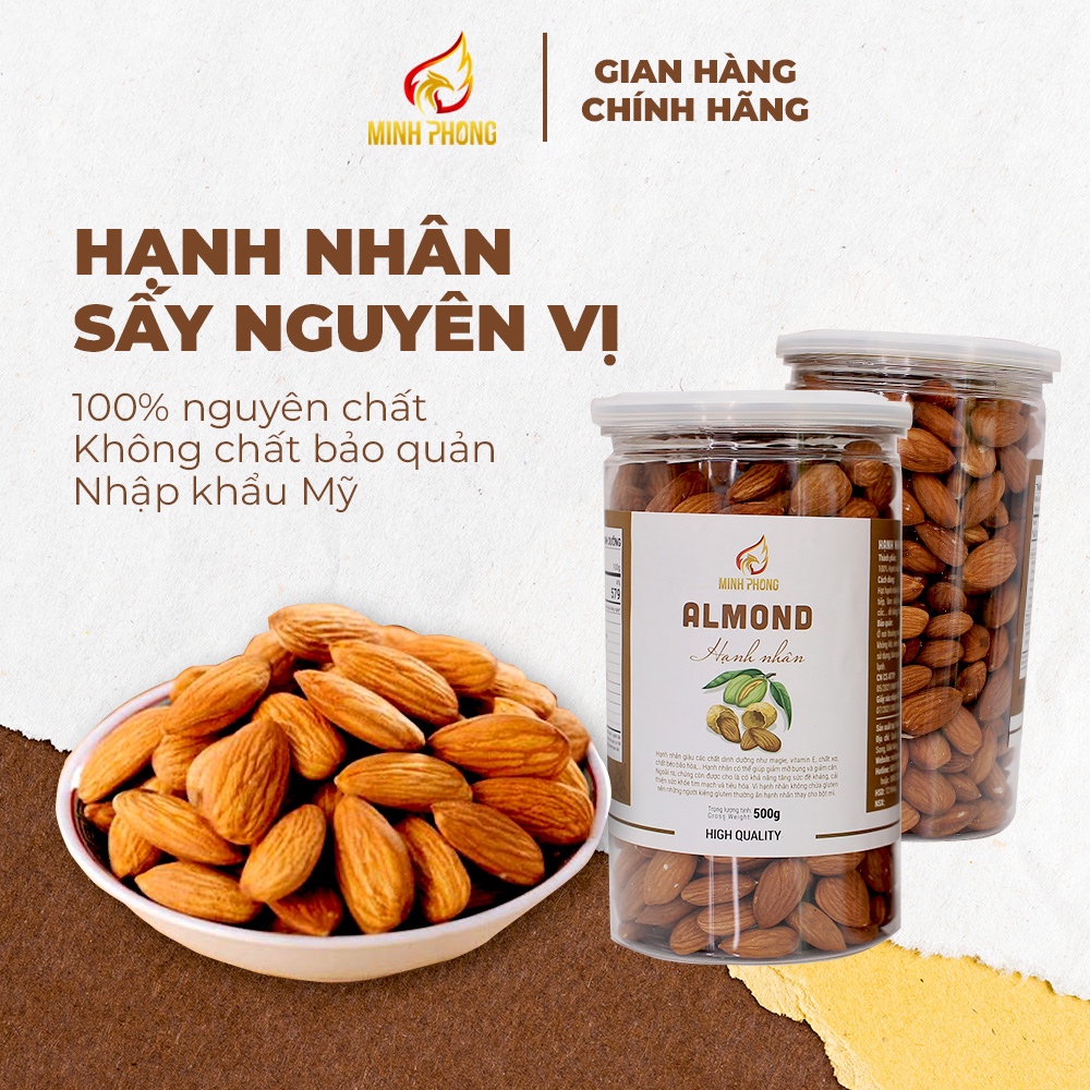 Hạnh Nhân tách lõi chuẩn sấy nguyên vị - Hạnh Nhân sấy Minh Phong Farm 500g