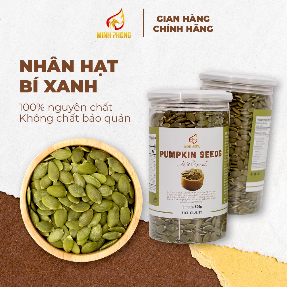 Hạt Bí Xanh tách vỏ - 100% nhân hạt bí làm sữa, làm bánh, chế biến món ăn - Nhân hạt bí Minh Phong Farm 500g