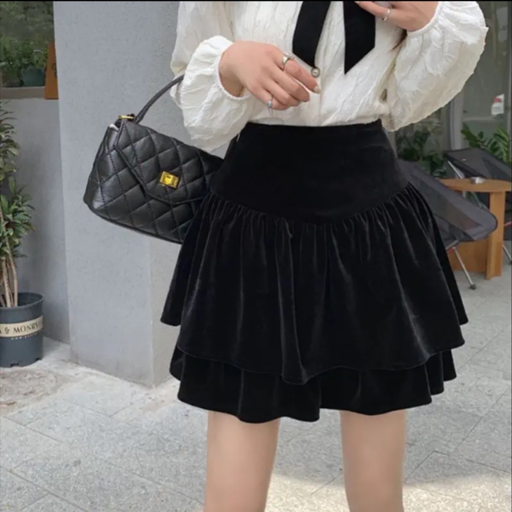 Chân váy nhung bbd Joomate 3 tầng sịn lắm lun  Mix đồ bao sang, hack dáng lắm ạ  034