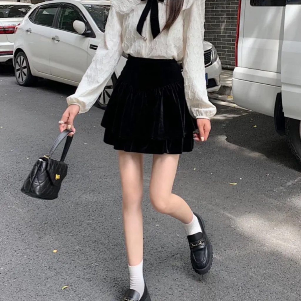 Chân váy nhung bbd Joomate 3 tầng sịn lắm lun  Mix đồ bao sang, hack dáng lắm ạ  034