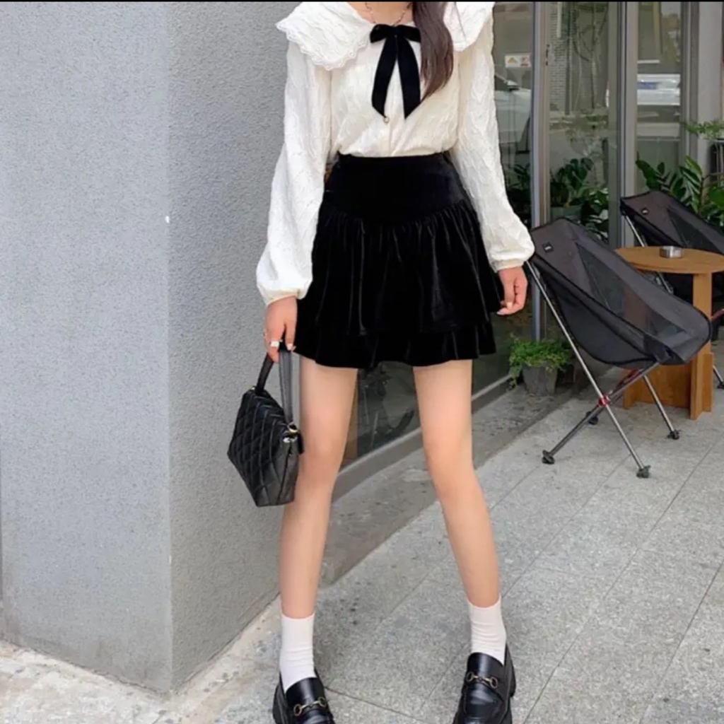 Chân váy nhung bbd Joomate 3 tầng sịn lắm lun  Mix đồ bao sang, hack dáng lắm ạ  034