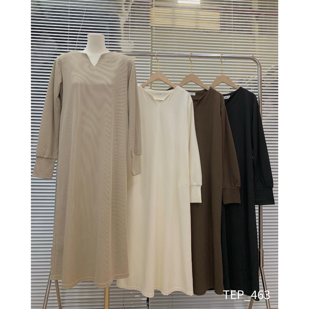 Váy dáng suông dài tay chất nỉ tăm cổ v siêu hot Hari GenZ 0216 P5K1