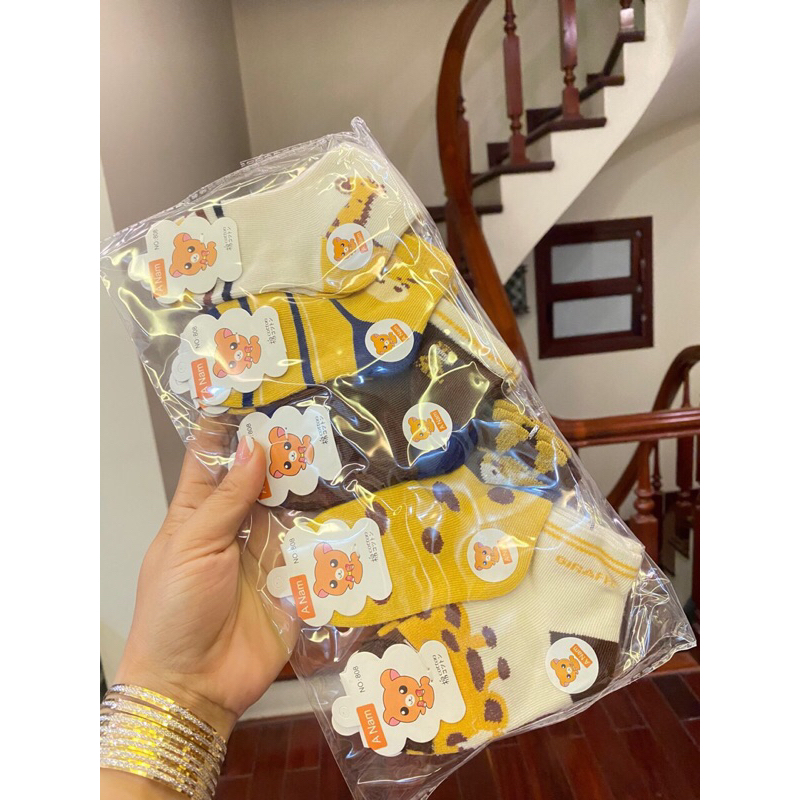 Set 5 đôi vớ cotton cho bé, màu nâu họa tiết